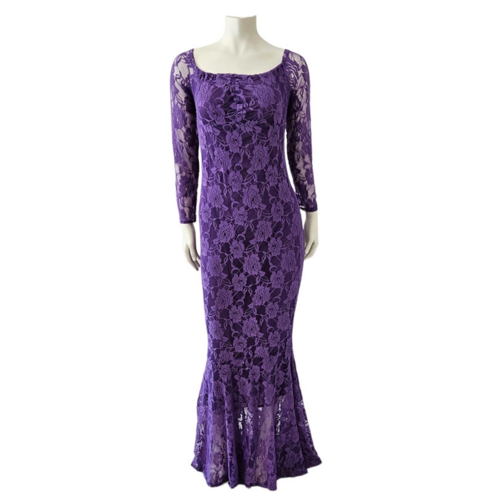 Purple Vintage Lace Floor-Length Dress